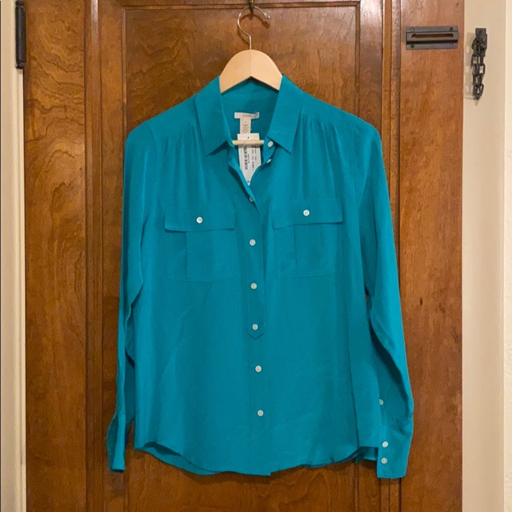 J Crew 100% silk teal blouse